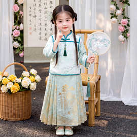 女童秋装旗袍织金马面裙改良古装国学服儿童唐装古风表演出服批发