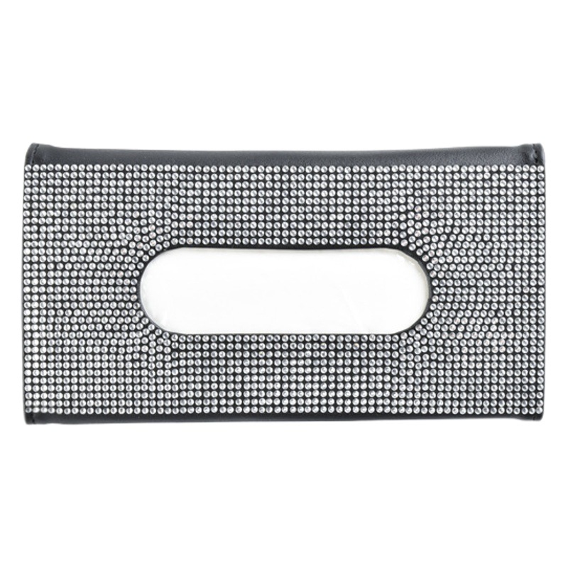 Caja de pañuelos de visera de coche asiento trasero de cuero clip de tejido incrustado de diamantes de imitación de mujer de moda creativa caja de pañuelos de coche image 1