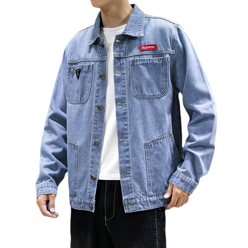 Nueva capa de mezclilla los hombres primavera y otoño suelta más tamaño casual Denim ropa moda bordado camuflaje Workwear chaqueta