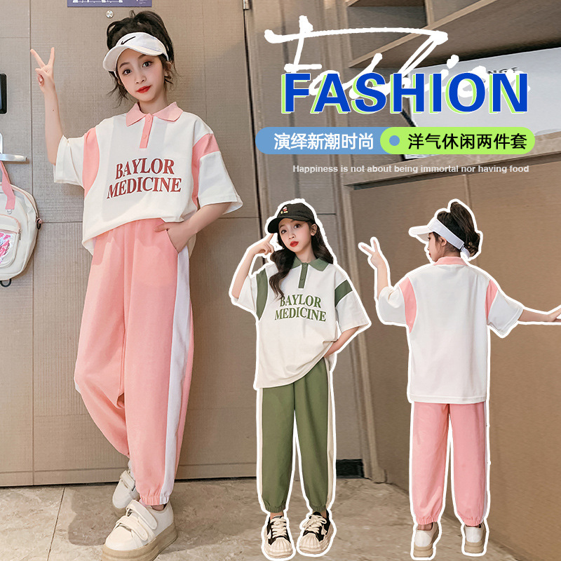 Traje de verano para niñas verano 2023 nuevo polo de manga corta para niños verano estilo occidental traje de dos piezas deportivo para niñas