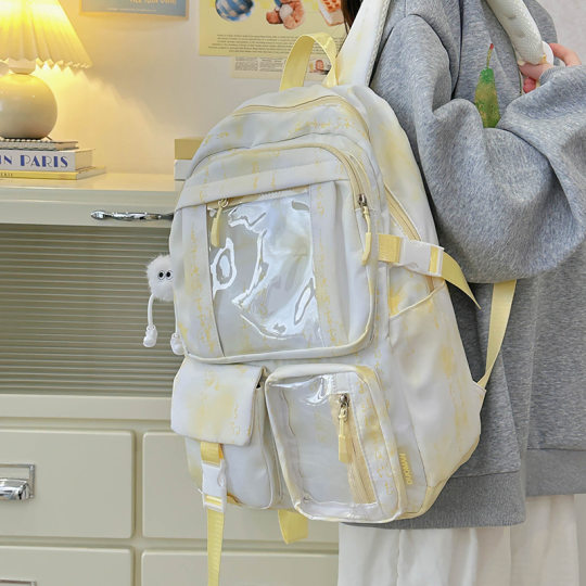 New Chinese Style National Style Transparent Schoolbag Women's Large Capacity Backpack Junior High School Girls Senior high school Students Leisure Computer Backpack