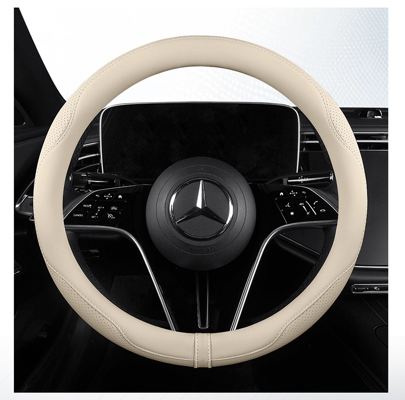 Napa Leather Car Steering Wheel Cover, Universal for All Seasons, Ultra-Thin Anti-Slip Handlebar Cover for Men and Women, Fully Perforated Breathable Protective Cover