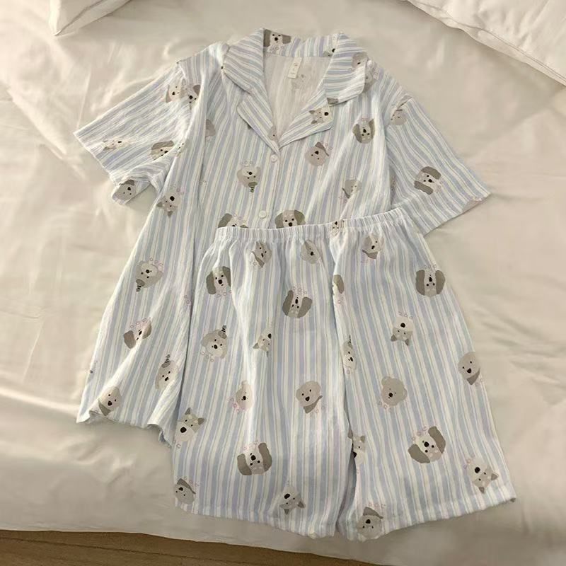 Vietnam transfronterizo al por mayor nube de algodón lindo oso pijamas verano mujeres pantalones cortos de manga corta cardigan casual dibujos animados servicio a domicilio