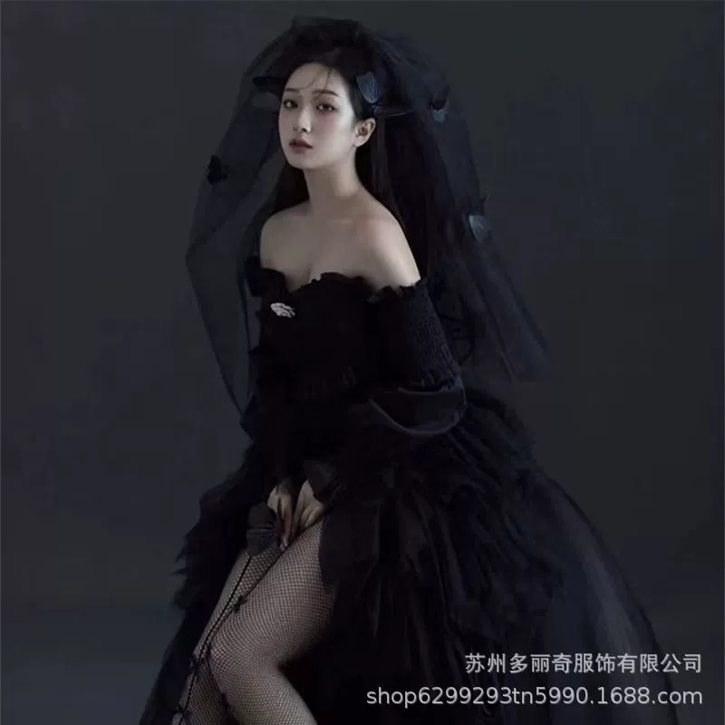  Halloween черная вуаль готический стиль объемная бабочка свадебная фотосессия студия аксессуары для фото