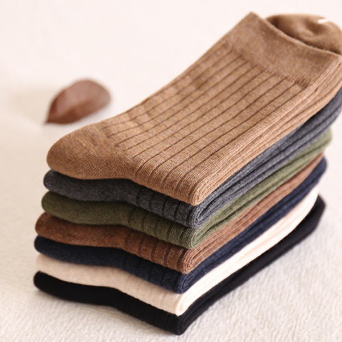 Factory direct sales men's mid-calf socks autumn antibacterial and deodorant socks business socks versatile double needle texture solid color cotton socks