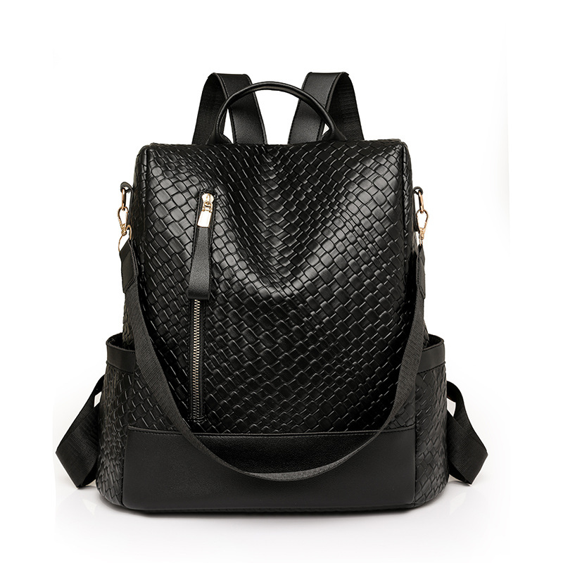Comercio exterior al por mayor 2024 nuevas señoras casuales de cuero suave mochila antirrobo moda tejida multifunción mochila de doble uso
