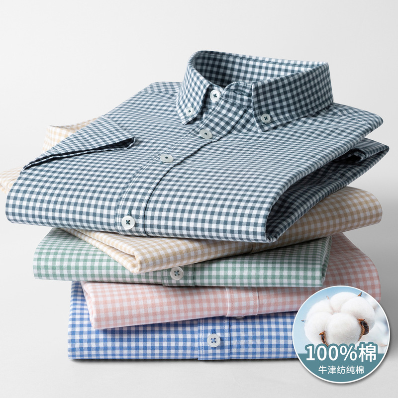 Pure Cotton Oxford Plaid Short-Sleeved Shirt for Men 2026 Summer New Style High-End Casual Simple Versatile Shirt Trend
