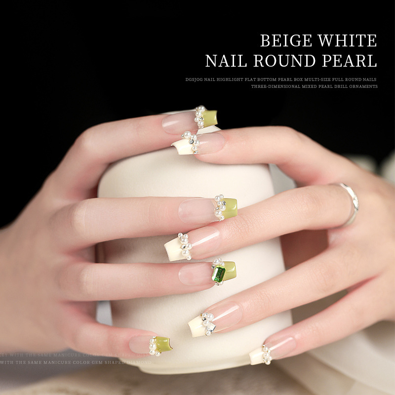 Estilo japonés de uñas perla tridimensional plana tamaño mixto joyería bola redonda accesorios de uñas diamante brillante perlas de color beige puro