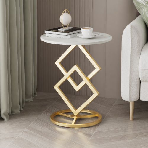 Light luxury creative round slate coffee table modern small apartment living room simple metal small side table sofa corner table