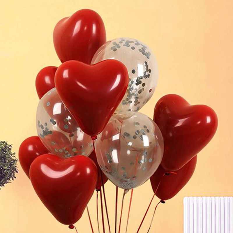 Thickened heart-shaped garnet red 30 pcs + silver sequins 20 pcs