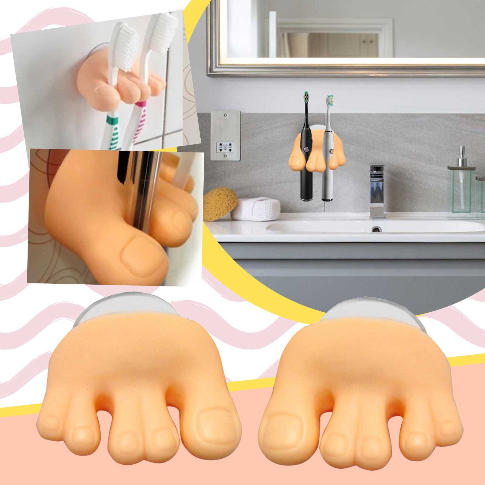 Cute Thumb-Shaped Suction Cup Toenail Toothbrush Holder | Internet-Famous Hook | Funny & Unique Electric Toothbrush Rack