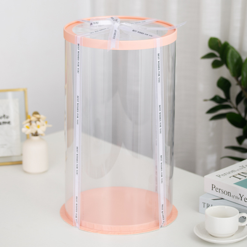 Cajas redondas modernas y transparentes para pasteles de 4, 6, 8, 10 y 12 pulgadas, de doble capa y con empaque elevado, al por mayor.