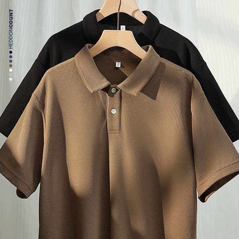 Премиум-чувство вафли с короткими рукавами футболка POLO рубашка мужская свободная весна и лето 2025 новая удобная темпераментная футболка с отворотом