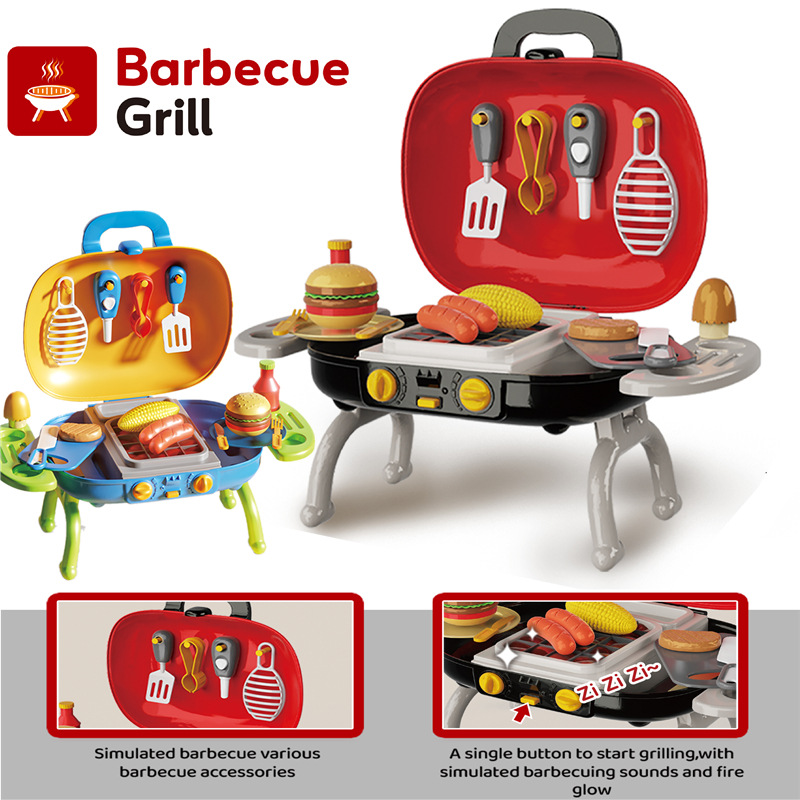 Transfronterizos Niños Simulación al aire libre Mesa de barbacoa Kit de cocina BBQ hamburguesas perros calientes juguetes de barbacoa