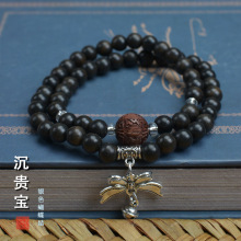 沉贵宝沉香木双圈佛珠奶酪手链蝴蝶结吊坠男女款小众手串念珠饰品