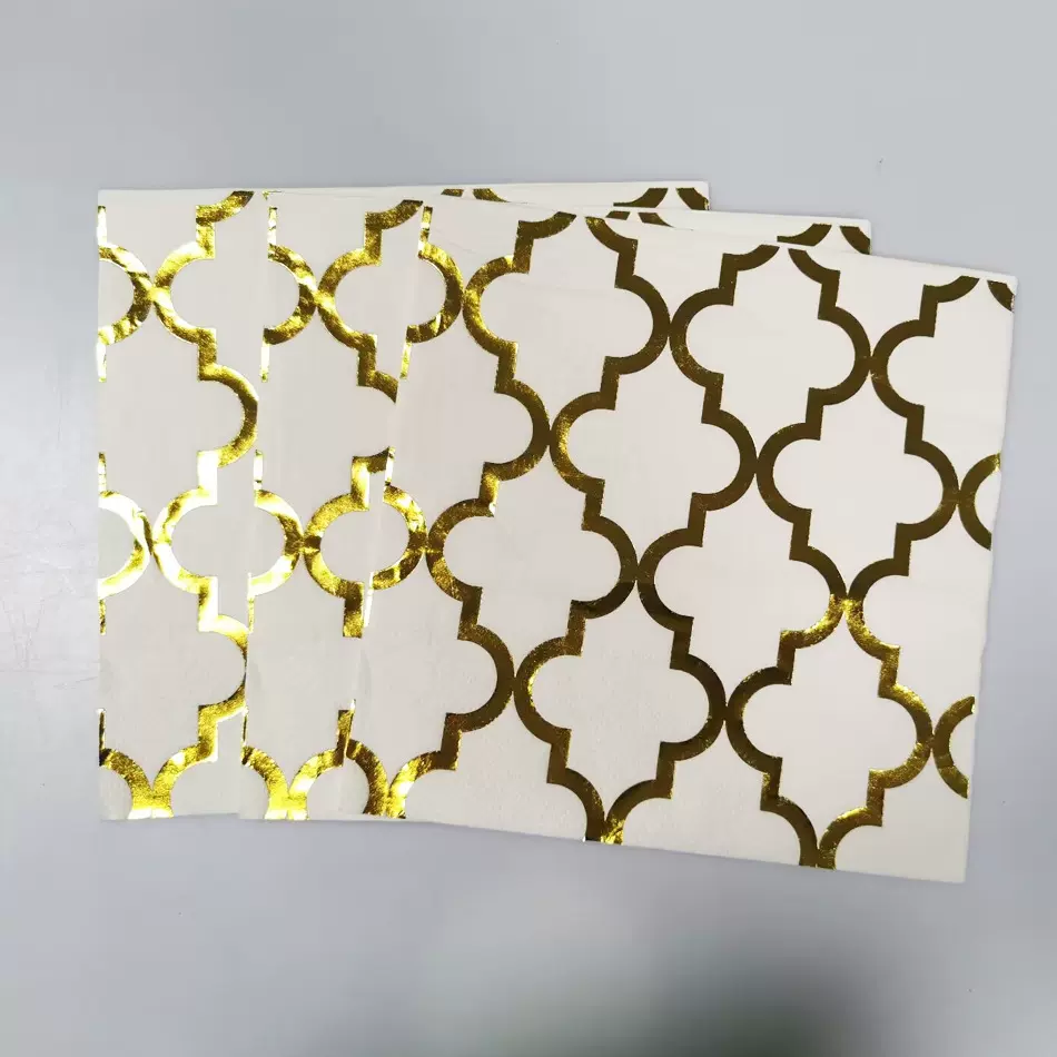 安友白色网格烫金高级定制款西餐厅婚礼酒店派对桌面布置餐巾纸