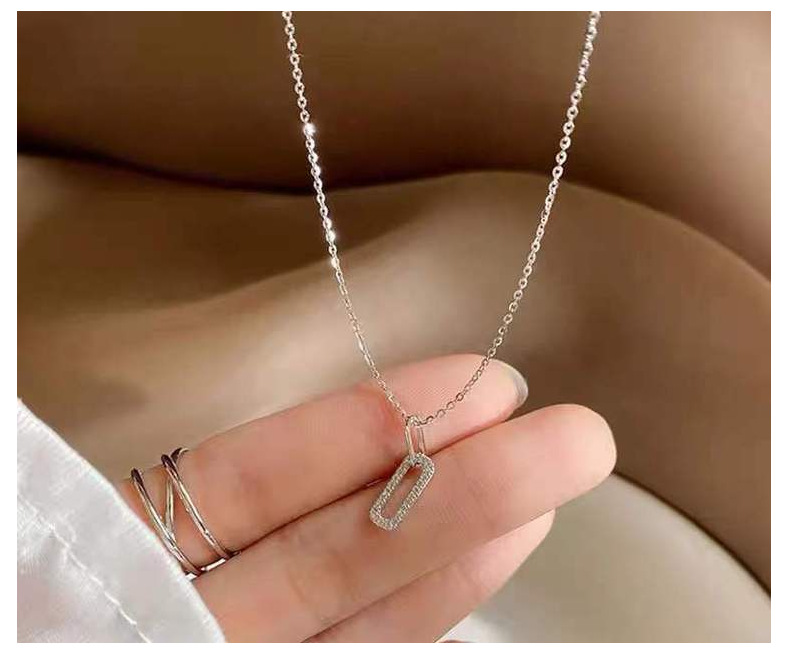 2g Weight 14K Gold Plated Plating Material 925 Sterling Silver Pendant Material 925 Sterling Silver Zircon Cable Chain Inlay Geometric Pendant Necklace