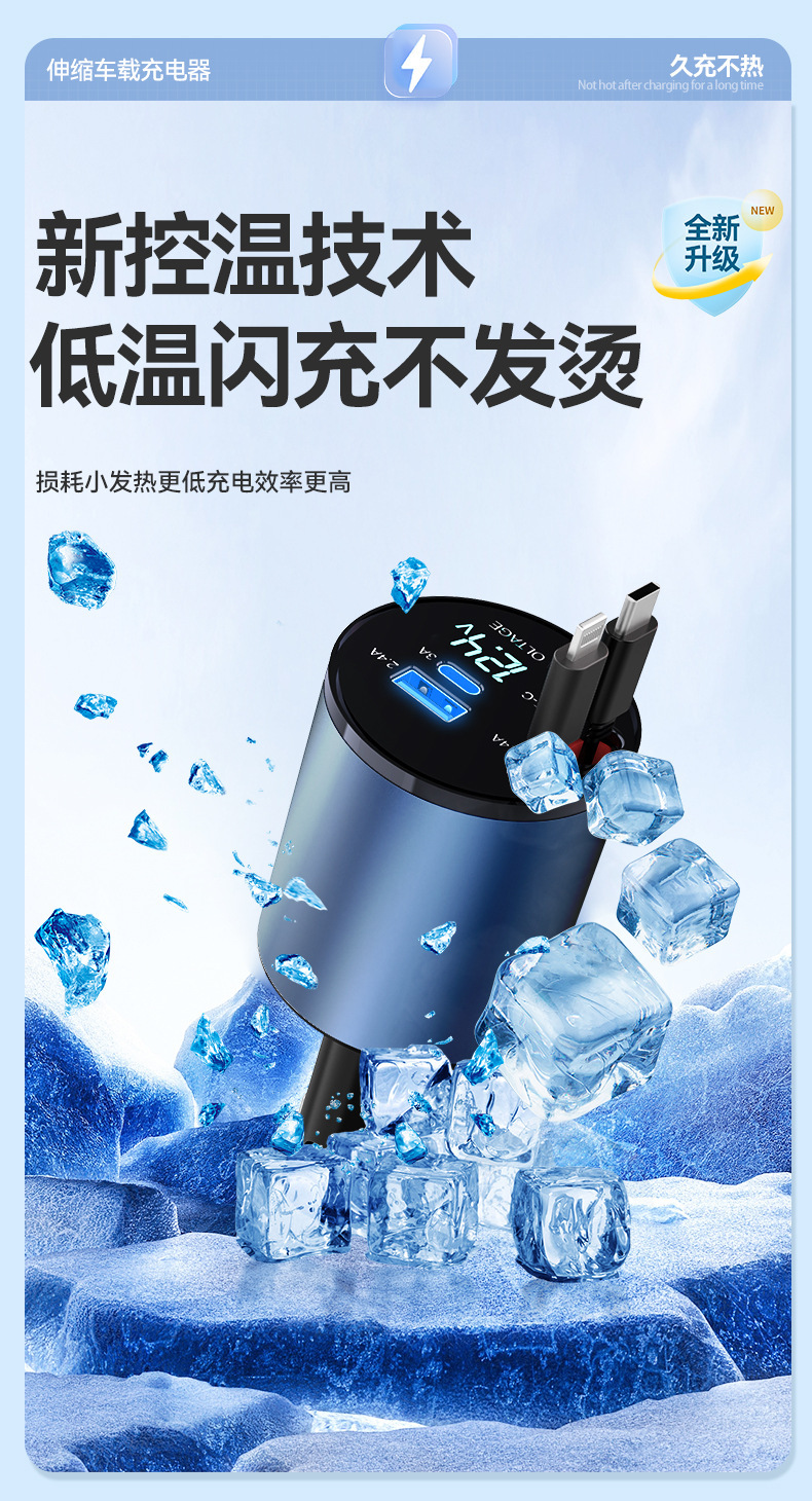 Car Charger 100W Super Fast Charging Dual-Line Flash Charging Retractable Car Charger Factory Wholesale