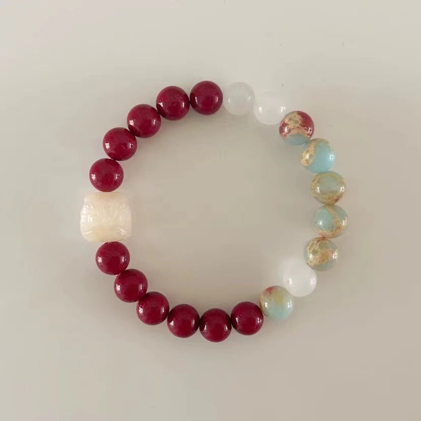 Natural white jade Bodhi Root Lion Dance cinnabar bracelet for women, a niche high-end accessory. Kunlun white jade Shoushan stone bracelet, 128 undefined
