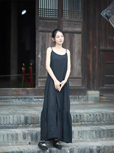 清冷风旅拍文艺吊带裙全棉拼接连衣裙可扎染