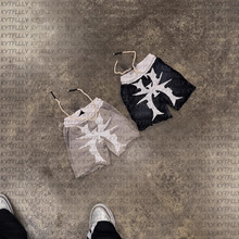 独立站跨境新款Y2k儿童短裤时尚潮流暗黑图案贴布印设计潮流童装