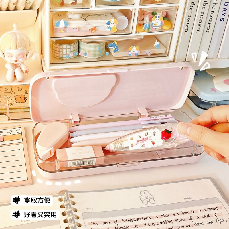 可爱兔子文具盒儿童女孩款铅笔盒小学生双层笔盒大容量耐用文具盒|undefined
