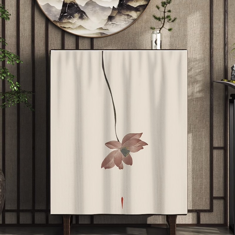 New Chinese style shoe cabinet door curtain non-door Cabinet dust-proof curtain wardrobe curtain sliding rail bookcase sundries ugly curtain
