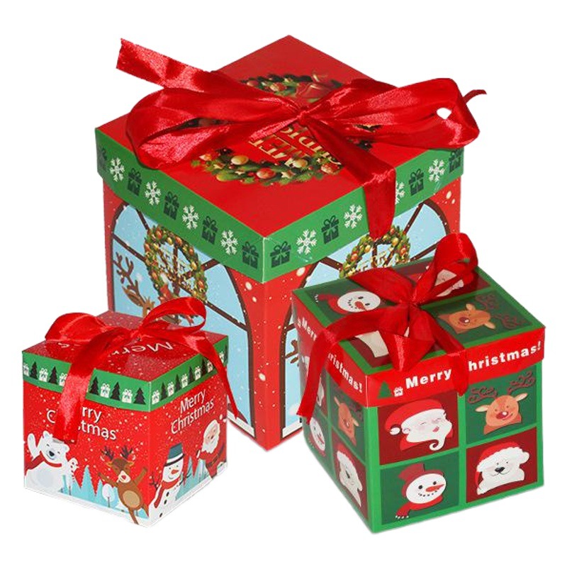Nuevo juego de tres cajas de regalo navideñas, adornos navideños, accesorios para decoración de escenas de centros comerciales