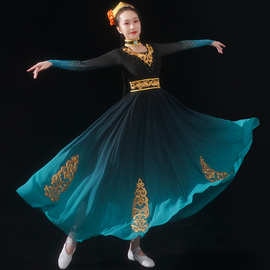 维吾族舞蹈演出服装新疆大摆裙女新款艺考服饰少数民族风连衣裙棉