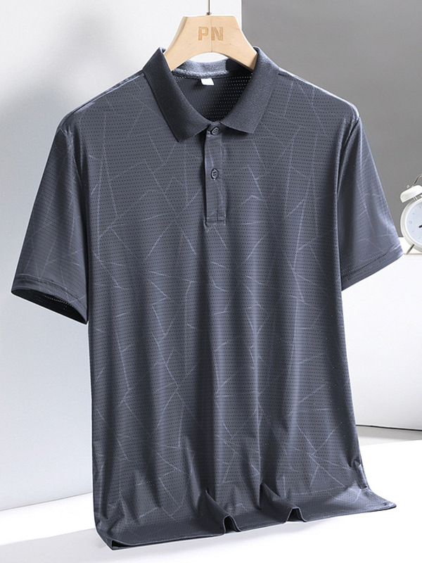 Camisa polo de manga corta de seda de hielo para hombre de talla grande, padre de mediana edad y anciano, nuevo estilo de verano, ropa suelta, camiseta de solapa