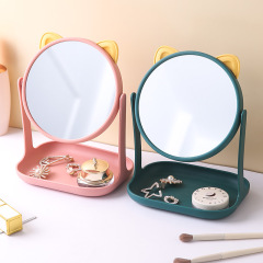 Fashion cat ears makeup mirror multi-functional desktop mirror single-sided high-definition rotatable mirror bedroom makeup mirror
