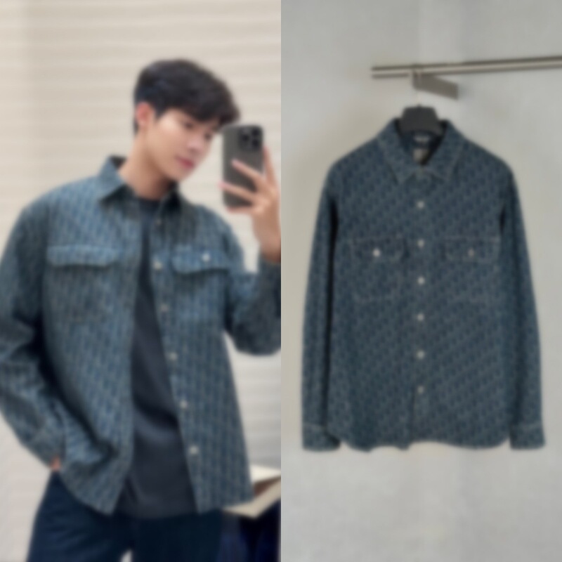 Top-quality 26SS trendy brand new Dior monogram all-over printed jacquard denim shirt, same style worn by male and female celebrities Top-quality 26SS trendy brand new Dior monogram all-over printed jacquard denim shirt, same style worn by male and female celebrities