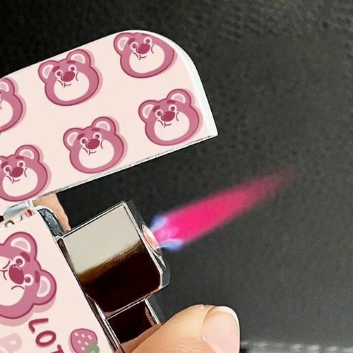 Strawberry Bear Cute Pink Flame Inflatable Lighter SpongeBob High-Quality Ins Creative Windproof Gift for Boyfriend