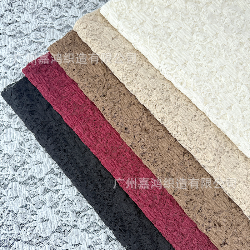 Tejido de encaje europeo y americano, tejido de encaje de burbuja plegado, fabricantes de ropa, blusas, fabricantes de tela en stock