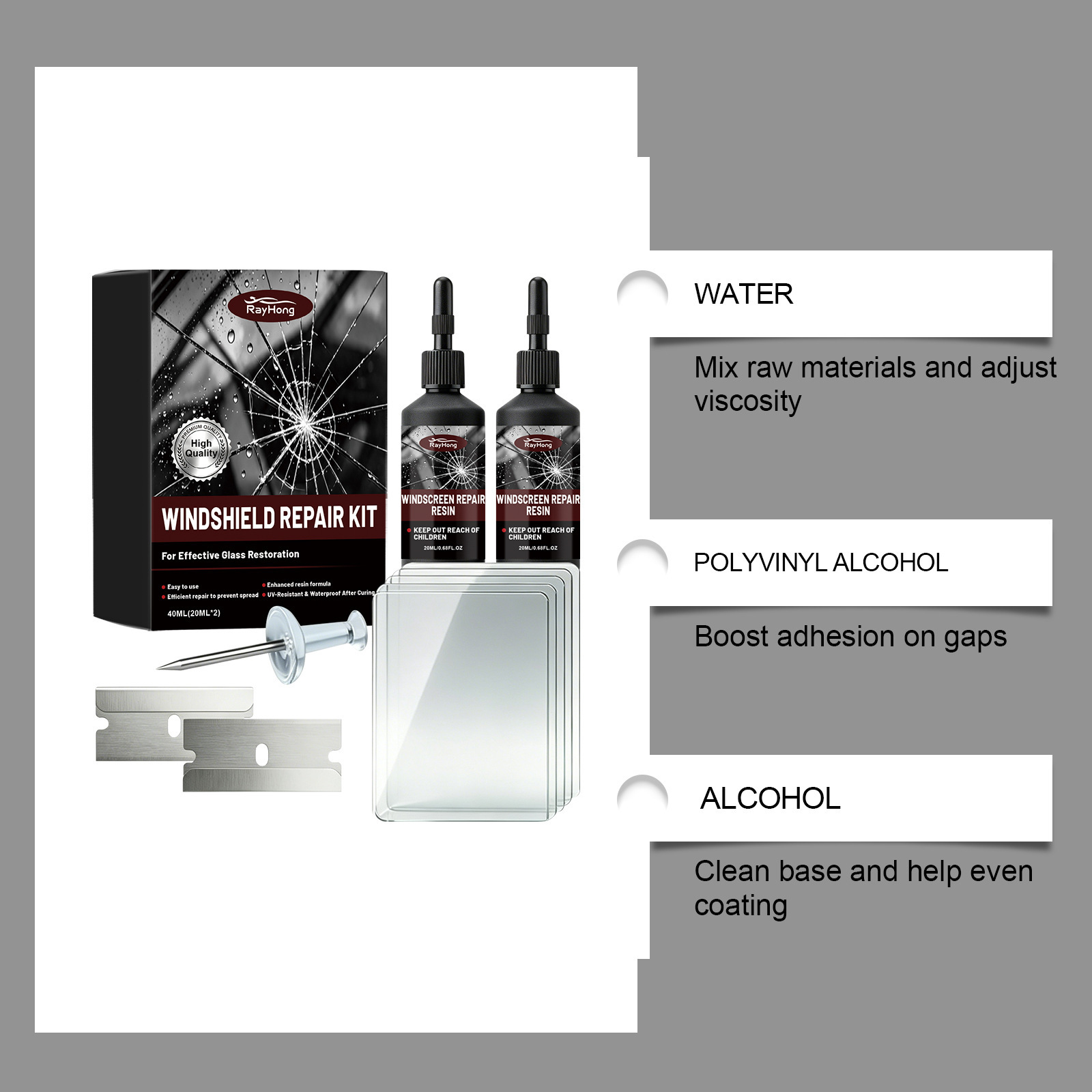 Rayhong Windshield Care Kit Car Windshield Repair Clear Vision Daily Care