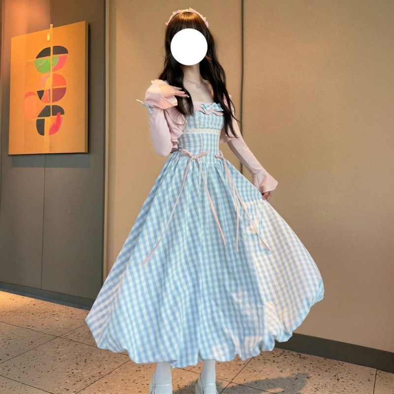 初夏のかわいい年齢軽減リボンつぼみドレス女性用ピンクニット日焼け止めショール2点セット|undefined