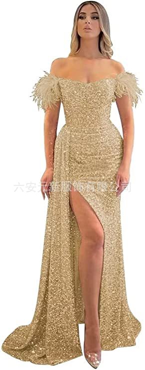 Comercio exterior de Europa y América Amazon AliExpress deseo estación independiente nueva sequined fuera del hombro split fishtail vestido adelgazante image 9