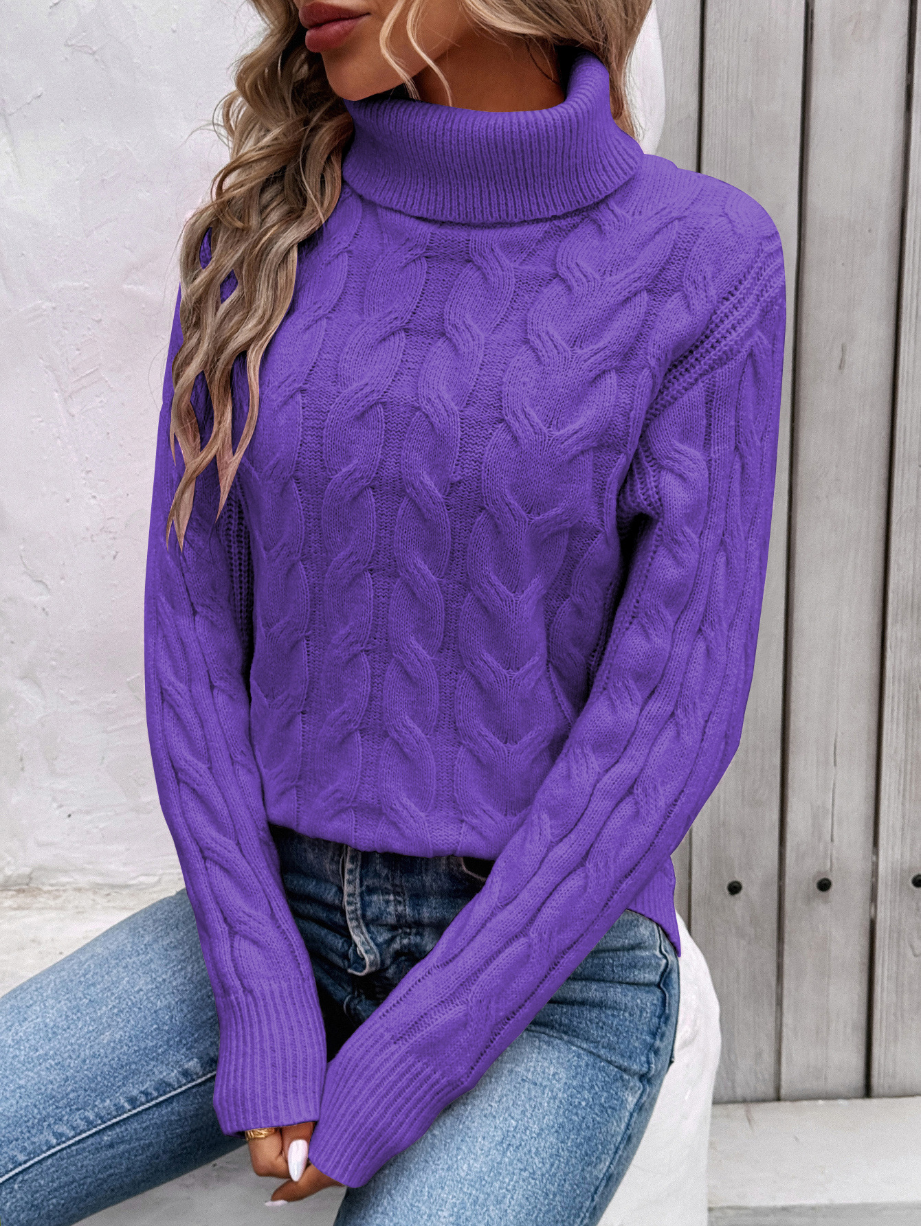Suéter de punto trenzado de color sólido para mujer, estilo europeo y americano, otoño/invierno, cuello alto, manga larga, grueso, hecho a medida.