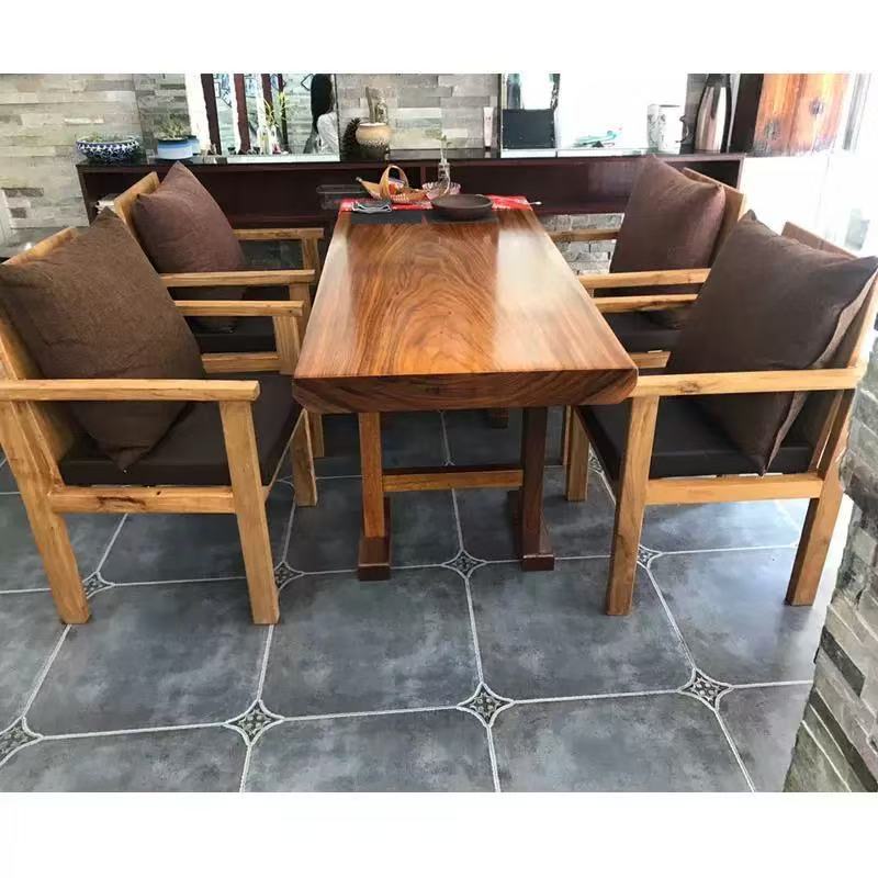 Old Elm Hot Pot Table Nostalgic Barbecue Stove Round Table Outdoor Barbecue Dining Table Hotel Hot Pot Table Restaurant Solid Wood Table