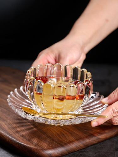 创意玻璃碗甜品碗碟燕窝碗水果碗透明碗餐具套装下午茶具汤碗