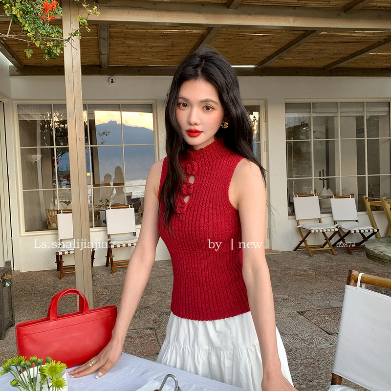 Ls Elegant Three-Dimensional Rose Design Slim-Fit Knit Top Guangzhou Shisanxing 2026 Spring New Style Top 6987 # Ls Elegant Three-Dimensional Rose Design Slim-Fit Knit Top Guangzhou Shisanxing 2026 Spring New Style Top 6987 #