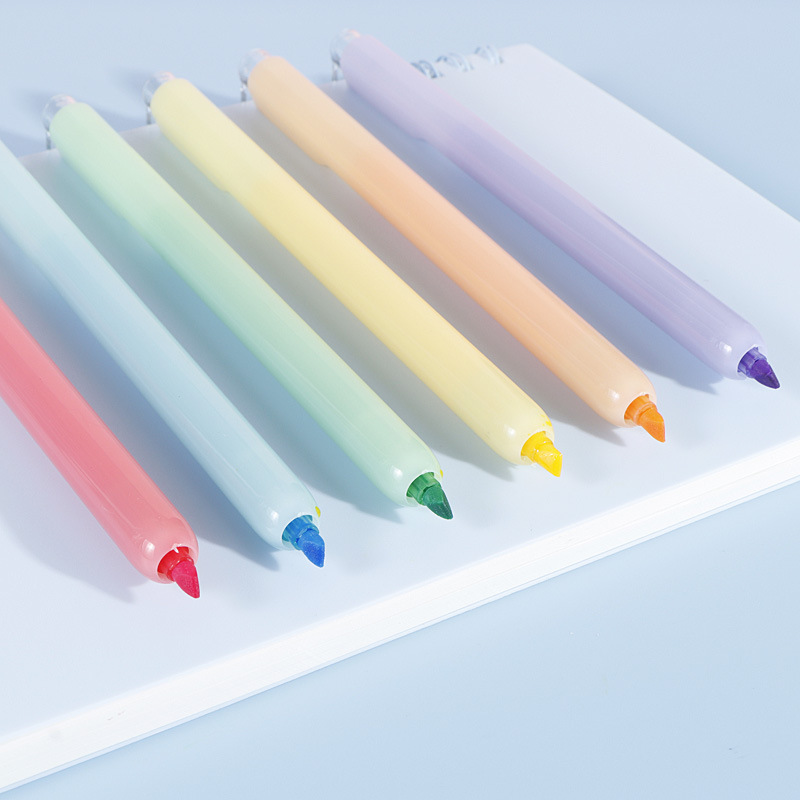 Presione el marcador de color de dibujos animados macaron mano cuenta dibujo cepillo resaltador de secado rápido Traje resaltador líquido recto