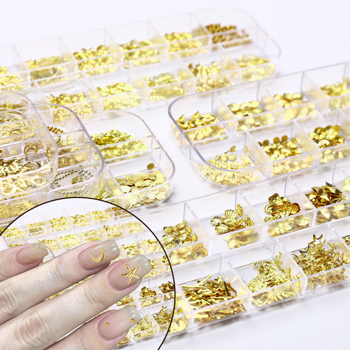 Accesorios de uñas 12 rejilla caja grande remache de uñas material de metal lentejuelas mezclar y combinar DIY especial en forma de parche de uñas Decoración