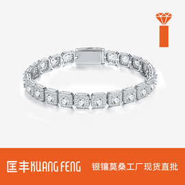 跨境欧美嘻哈方形S925纯银莫桑石手链轻奢时尚个性搭配饰品男女款