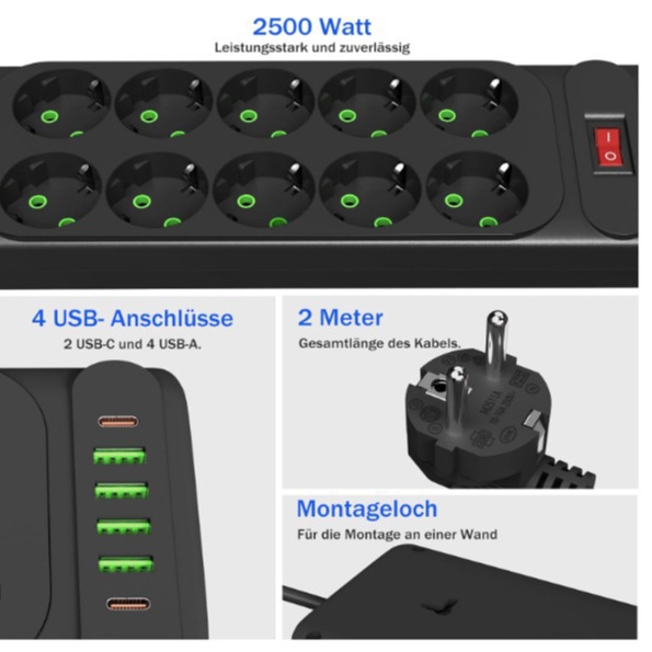 Steckdosenleiste enchufe estándar europeo Amazon con conector doméstico de agujero europeo USB10 suministro de placa de enchufe para el hogar
