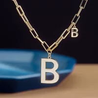 Чистое 18K золото 14K золото интегрированная цепочка клетчатый цепочка письмо B качество чувство атмосферы шейный платок золотые украшения 11581
