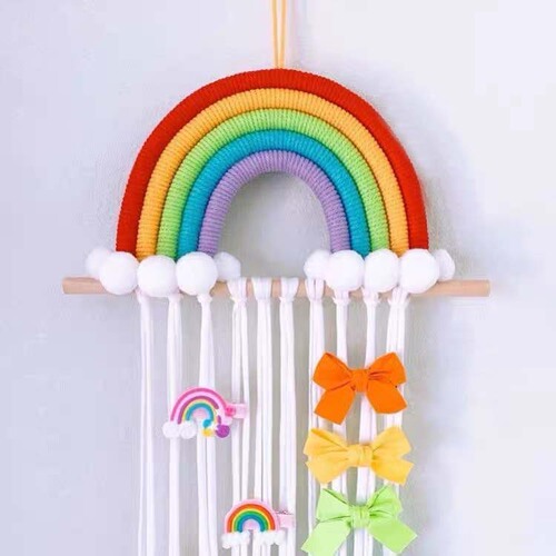 ins Nordic style rainbow tassel hair ball hair accessories hairpin storage braided children's room decorations wall decorations