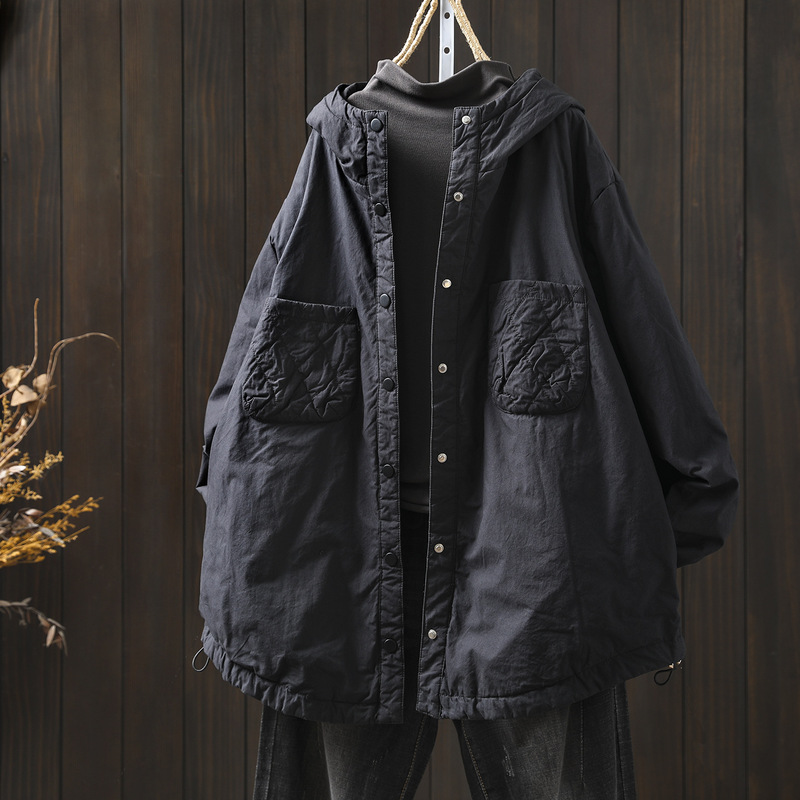 Korean Style Fashionable Double Pocket Hooded Shirt Cotton Jacket for Women Winter Loose Casual Versatile Elegant Age-Reducing Cotton Jacket Korean Style Fashionable Double Pocket Hooded Shirt Cotton Jacket for Women Winter Loose Casual Versatile Elegant Age-Reducing Cotton Jacket