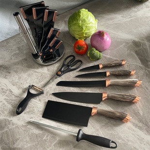 Cross-Border Hot-Selling Rose Gold Nine-Piece Marble Pattern Knife Set Stainless Steel Spray Paint Knife Household Combination Set