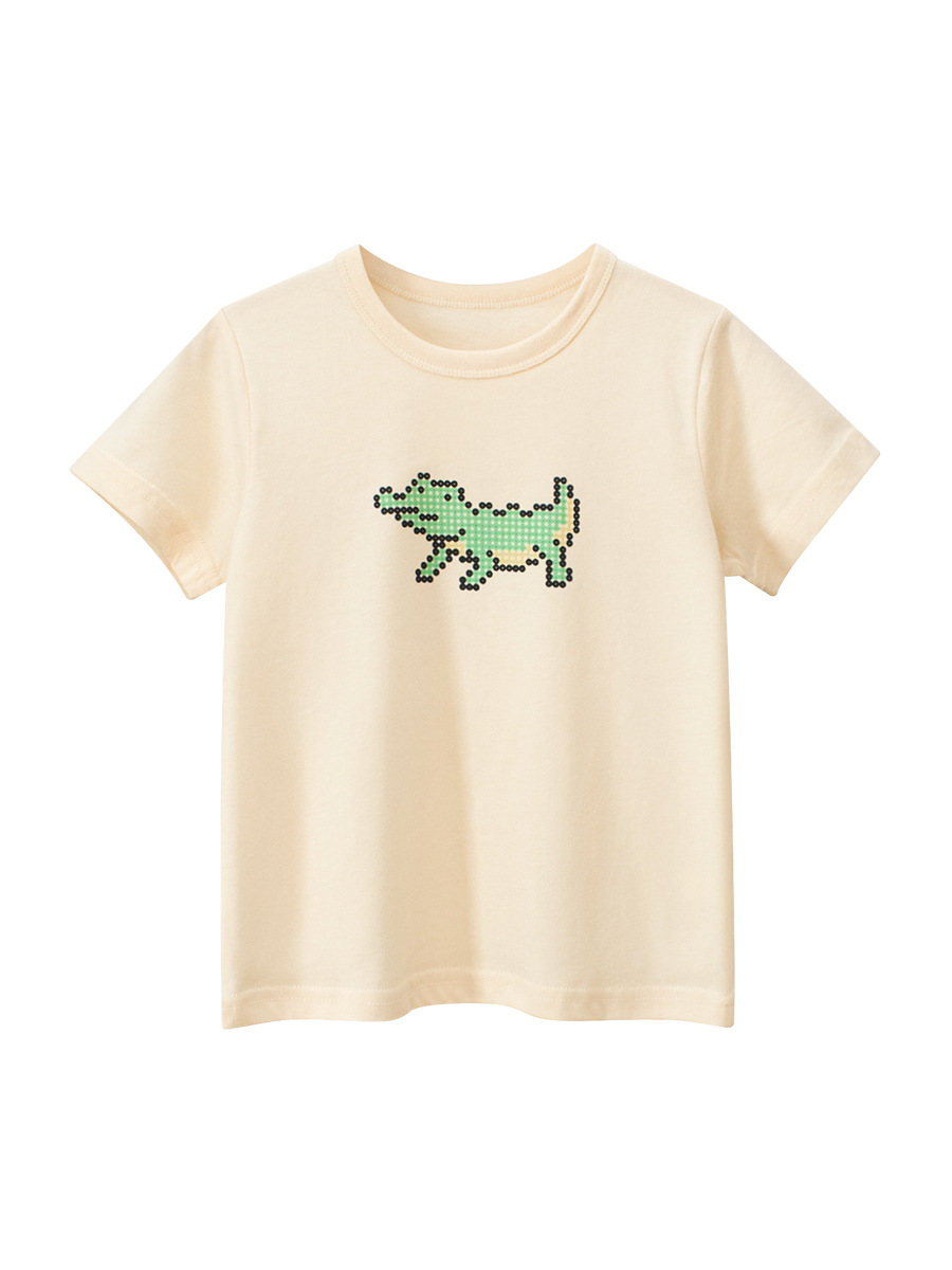 27kids ropa de verano para niños camiseta de manga corta para niños nuevo estilo 2025 ropa de bebé para niños cuello redondo media manga cabello de una pieza